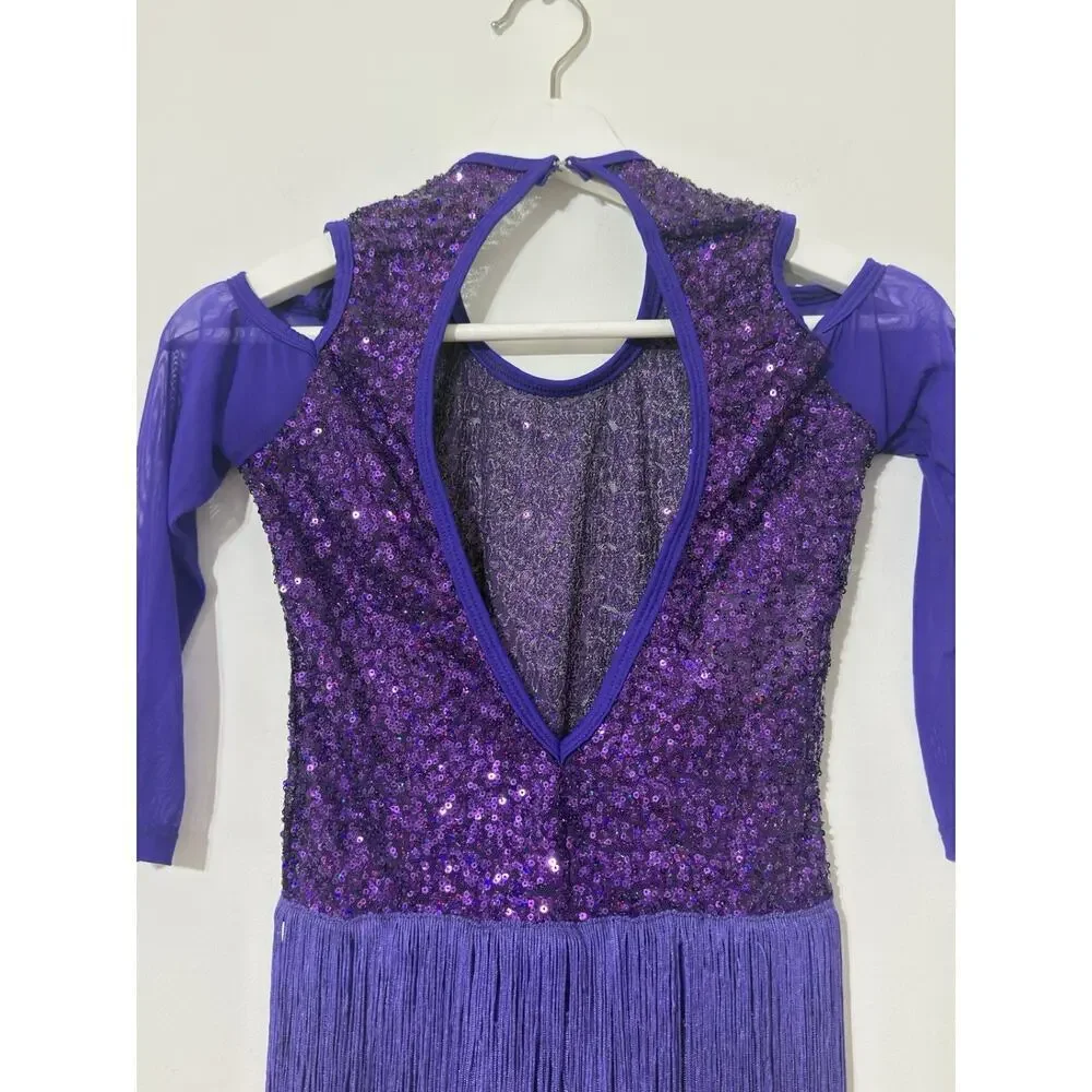Revolution Dance Costume Large Child Purple Recital Jazz with Sequins & Fringe
